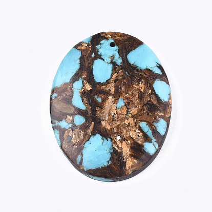 Pendentifs assemblés en bronzite naturelle et turquoise synthétique, formes mixtes