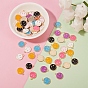 70Pcs 7 Colors Alloy Enamel Charms, with 70Pcs Iron Open Jump Rings, Cadmium Free & Lead Free, Flat Round with Smiling Face, Light Gold