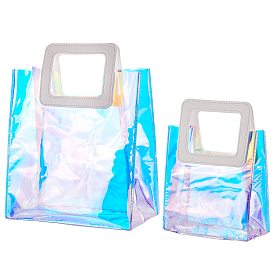 Sac transparent laser pvc gorgecraft, sac à main, avec poignées en cuir pu, pour cadeau ou emballage cadeau, rectangle