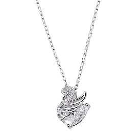 Clear Cubic Zirconia Swan Pendant Necklace, 925 Sterling Silver Jewelry for Women