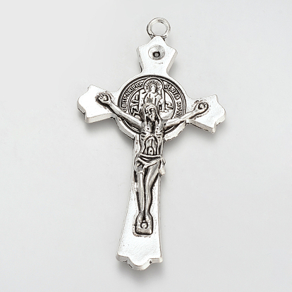 Support pendentif de strass en alliage de style tibétain, sans cadmium et sans plomb, croix crucifix avec le mot, pour Pâques