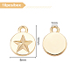 BENECREAT 10Pcs Brass Pentacle Charms, Cadmium Free & Nickel Free & Lead Free, Flat Round and Star