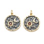 Brass Micro Pave Cubic Zirconia Pendants, with Enamel and Jump Rings, Flat Round with Moon & Star