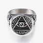 304 anillos de sello de acero inoxidable para hombres, anillos de dedo de ancho de banda, triángulo con el ojo