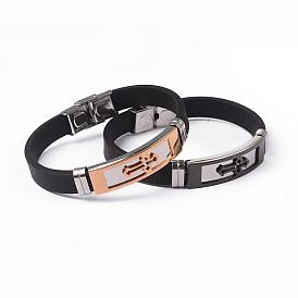 304 acier inoxydable bracelets en silicone, avec des agrafes de bande de montre, croix, 215x10x3mm