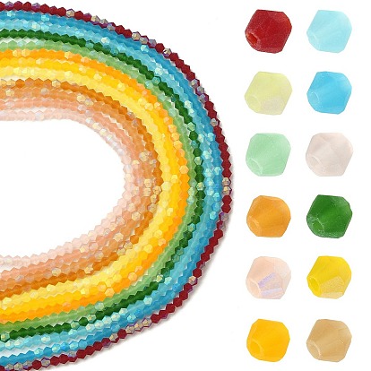 12 brins 12 couleurs imitent les brins de perles de verre dépoli bicône en cristal autrichien, AA grade, facette