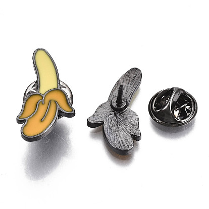 Alloy Brooches, Enamel Pin, with Brass Butterfly Clutches, Banana, Gunmetal