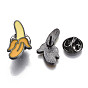 Сплавочные брошки, эмалевый штифт, с латунными муфтами-бабочками, банан, металлический черный 