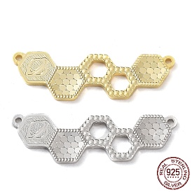 925 Sterling Silver Connector Charms, Hexagon Links