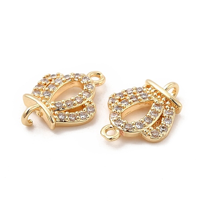 Rack Plating Brass Micro Pave Clear Cubic Zirconia Connector Charms, Long-Lasting Plated, Cadmium Free & Lead Free, Crown Links