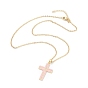 Brass Micro Pave Cubic Zirconia Cross Pendant Necklaces, with Enamel and 304 Stainless Steel Cable Chains, Golden