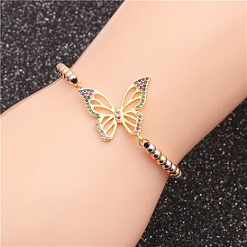 Bracelet papillon réglable avec micro pavé de pierres de zircone pour femme