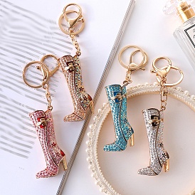 Rhinestone High Boots Keychains, with Enamel, KC Gold Plated Alloy Charm Keychain