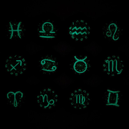 Twelve Constellation Luminous Alloy Keychain, Half Round/Dome Glass Time Gem Pendant Keychain