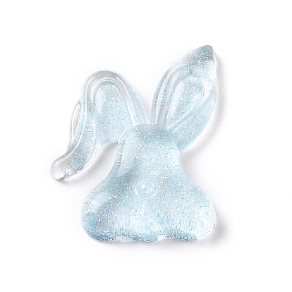 Transparent Acrylic Cabochons,  with Glitter Powder, Rabbit