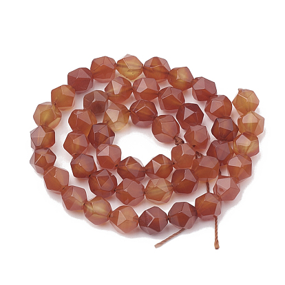 Natural Carnelian Beads Strands, Faceted, Dyed, Star Cut Round Beads
