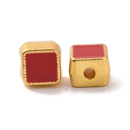 Alloy Beads, with Enamel, Square, Matte Gold Color