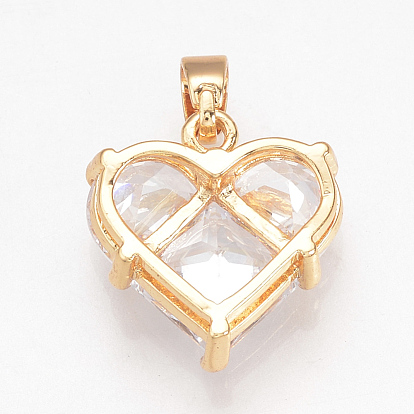 Brass Cubic Zirconia Charms, Nickel Free, Real 18K Gold Plated, Heart