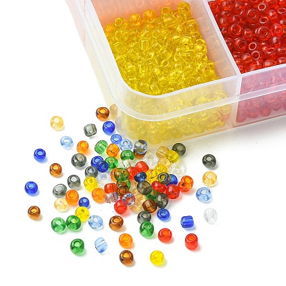 100G 10 Colors 8/0 Glass Seed Beads, Transparent, Round
