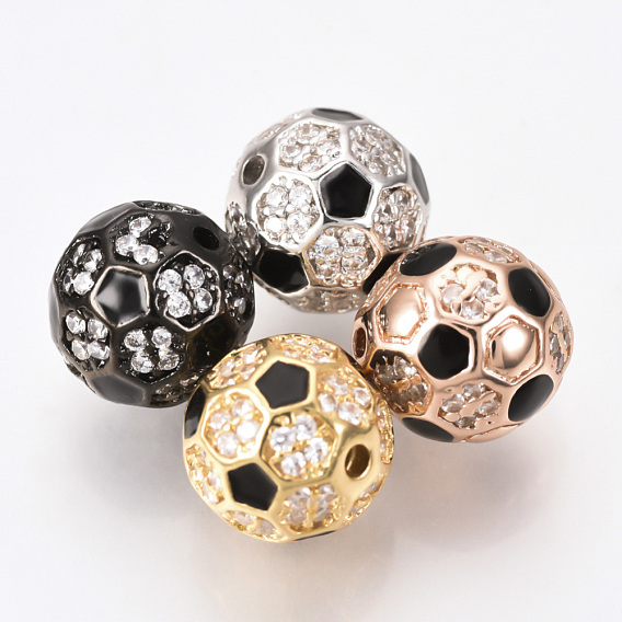 Micro en laiton pavent des perles cubes de zircone, avec l'émail, ballon de football / soccer