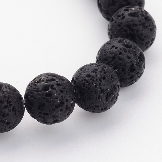 Natural Lava Rock Beads Strands, Black, Round