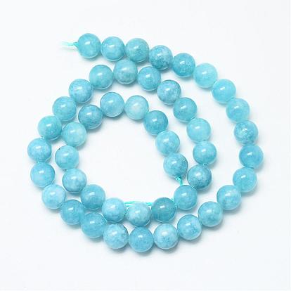 Natural Blue Quartz Beads Strands, Imitation Amazonite Color, Round, Dyed
