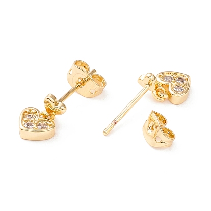 Cubic Zirconia Heart Dangle Stud Earrings, Real 18K Gold Plated Brass Drop Earrings for Women, Cadmium Free & Lead Free