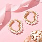 Shell Pearl Beaded Heart Hoop Earrings, 201 Stainless Steel Earrings with 304 Stainless Steel Pins