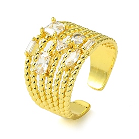 Brass Micro Pave Cubic Zirconia Open Cuff Rings, Multi Lines