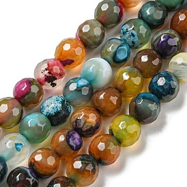 Natural Agate Beads Strands, Dyed & Heated, Round, Faceted