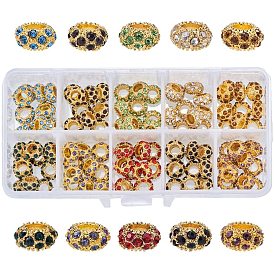 Alloy Rhinestone European Beads, Large Hole Beads, Rondelle, Golden