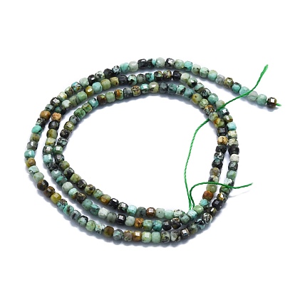 Brins de perles turquoises africaines naturelles (jaspe), facette, cube