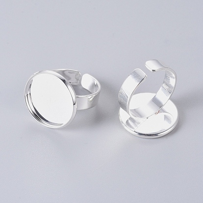 Componentes de anillos de dedo de latón ajustable, fornituras base de anillo almohadilla, plano y redondo