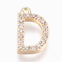Brass Letter Pendants, with Cubic Zirconia, Lead Free & Cadmium Free & Nickel Free, Long-Lasting Plated