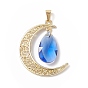 Alloy Pendants, with Faceted Glass Teardrop, Crescent Moon Charm
