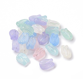 Transparent Frosted Acrylic Beads, AB Color Plated, Tulip