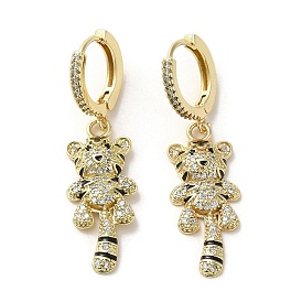 Raccoon Real 18K Gold Plated Brass Dangle Leverback Earrings, with Enamel and Cubic Zirconia
