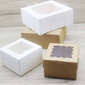 Boîte de rangement cadeau en carton et papier, avec fenêtre transparente en pvc, carrée
