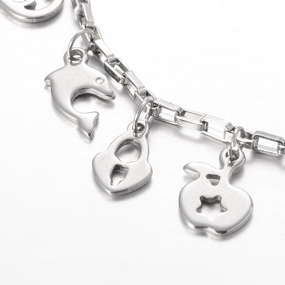 Bracelets de charme d'acier inoxydable, à ressort fermoirs à anneaux, 7-1/4 pouces (183 mm)