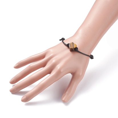 Natural Stone Heart Braided Cord Bracelet, Adjustable Friendship Bracelet for Women