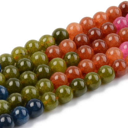 Round Dyed Natural Quartz Beads Strands, Segmented Multi-color Beads