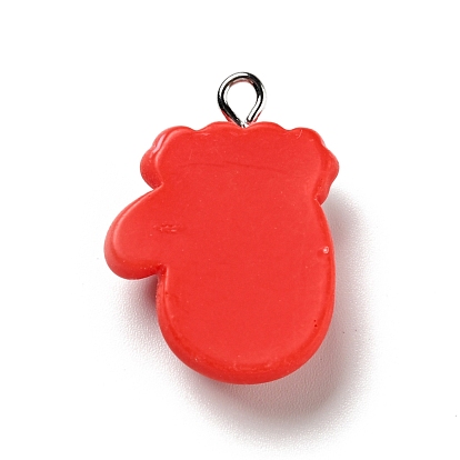 Christmas Opaque Resin Pendants, with Platinum Tone Iron Loops, Glove Charm