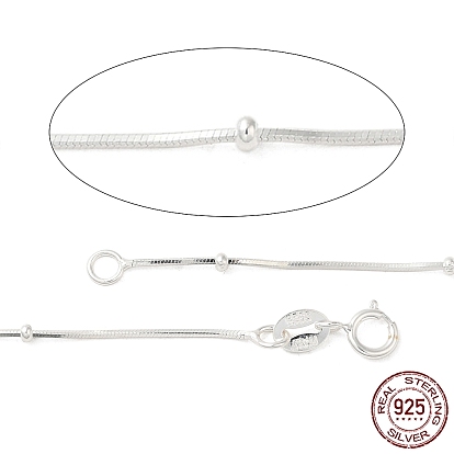 Sterling Silver Snake Chain Necklaces, with Beads, with 925 Stamp