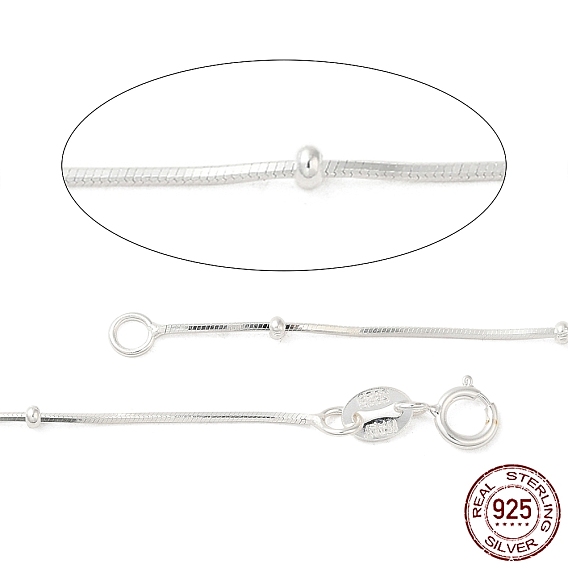 Sterling Silver Snake Chain Necklaces, with Beads, with 925 Stamp