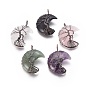 Gemstone Tree of Life Wire Wrapped Pendants, with Brass Findings, Crescent Moon