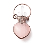 Gros pendentifs en cristal de quartz naturel et quartz rose, avec des trouvailles en étain, conduire et de nickel et sans cadmium, cœur