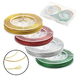 4 rouleaux 4 couleurs fil de perles tressé non élastique, cor métallique pour la décoration de fête de Noël