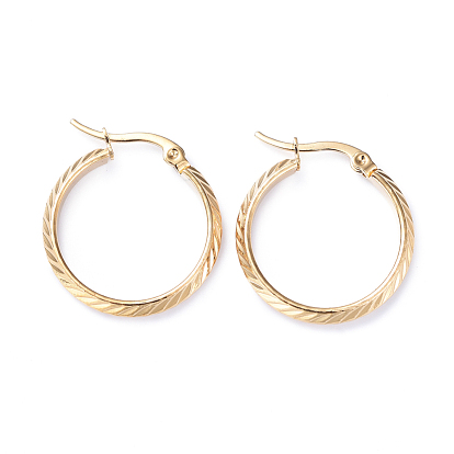 201 Stainless Steel Hoop Earrings, with 304 Stainless Steel Pins, Textured Ring