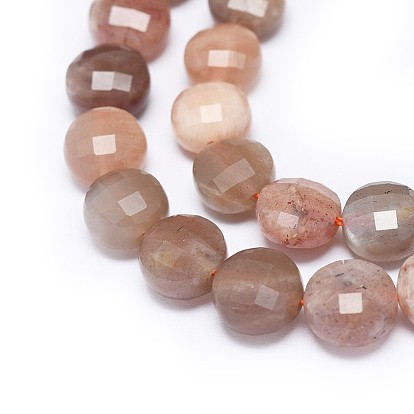 Sunstone naturelle perles brins, facette, plat rond