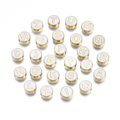 Des perles d'émail en alliage, sans cadmium et sans plomb, or et de lumière, rond et plat avec alphabet
